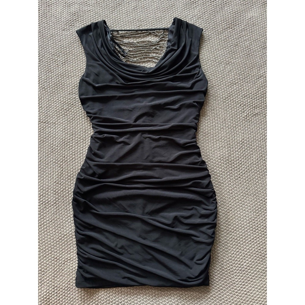 BCX Midi Body Con Dress Black Stretch Slimming Bling Club Size M‎